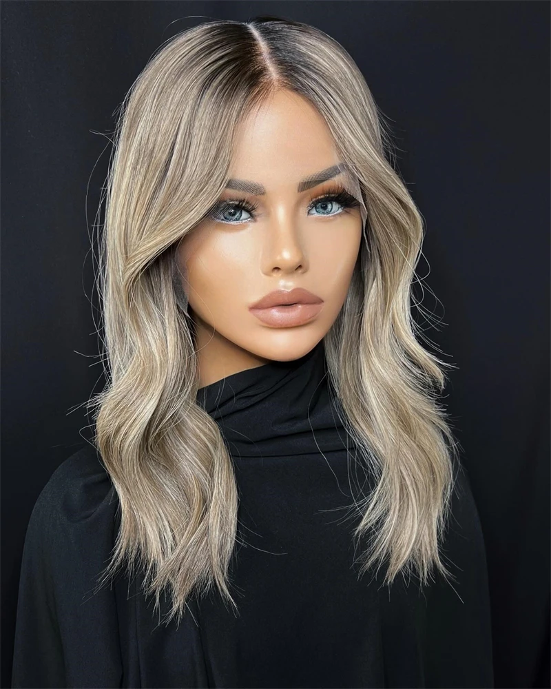 Short Bob Wigs New In Ombre DArk Ash Blonde Colored Synthetic Lace Front Wig for Wome Preplucked Hairline Super Soft Women Wig