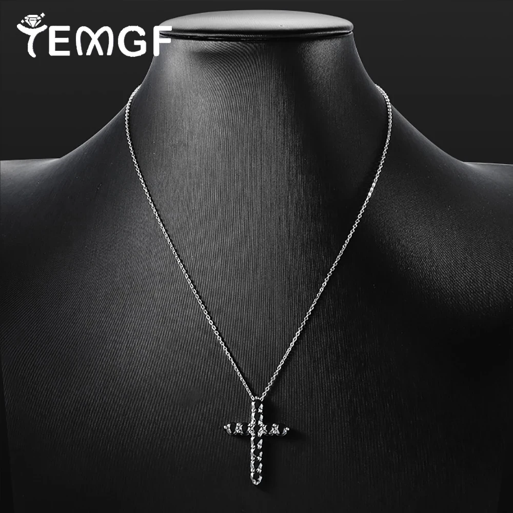 

Ожерелье с подвеской из муассанита TEMGF, сертификация GRA, уникальный дизайн креста, серебряная цепочка S925 для женщин, модные ювелирные изделия