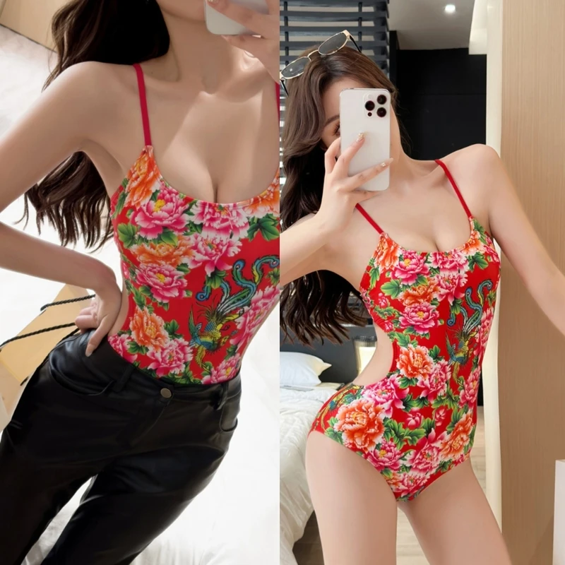 

Womens 1 Piece Swimsuit Tummys Control Bathing Suit Sexy Cutout Swimming Suit Girls Flower Printed Swimwears Dropship