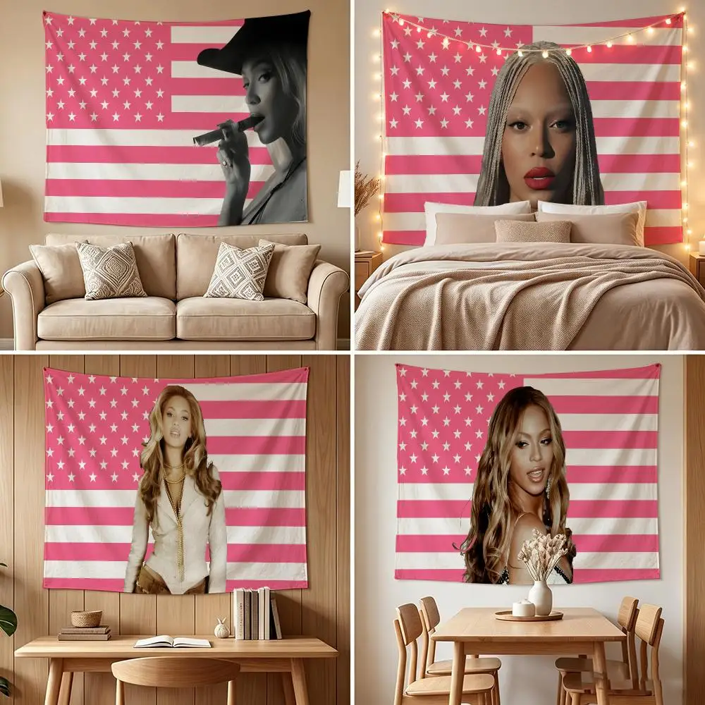 Popular Music Singer B-Beyonce Tapestry Custom Living Bedroom Party Dormitory Interior Wall Bohemian Decoration Attached Clip