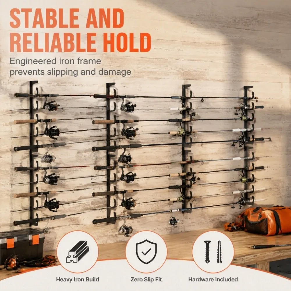 Wall Mounted Wall Mounted Fishing Rod Storage Rack Sturdy Structure Easy To Install Fishing Pole Organizer Holder Anti-Slip