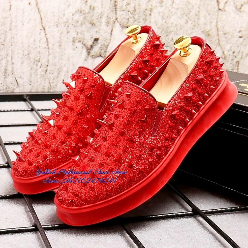 

Men's Red Black Glitter Sequined Rivets Dress Shoes Slip-on Bling Bling Loafers Bridegroom Wedding Shoes