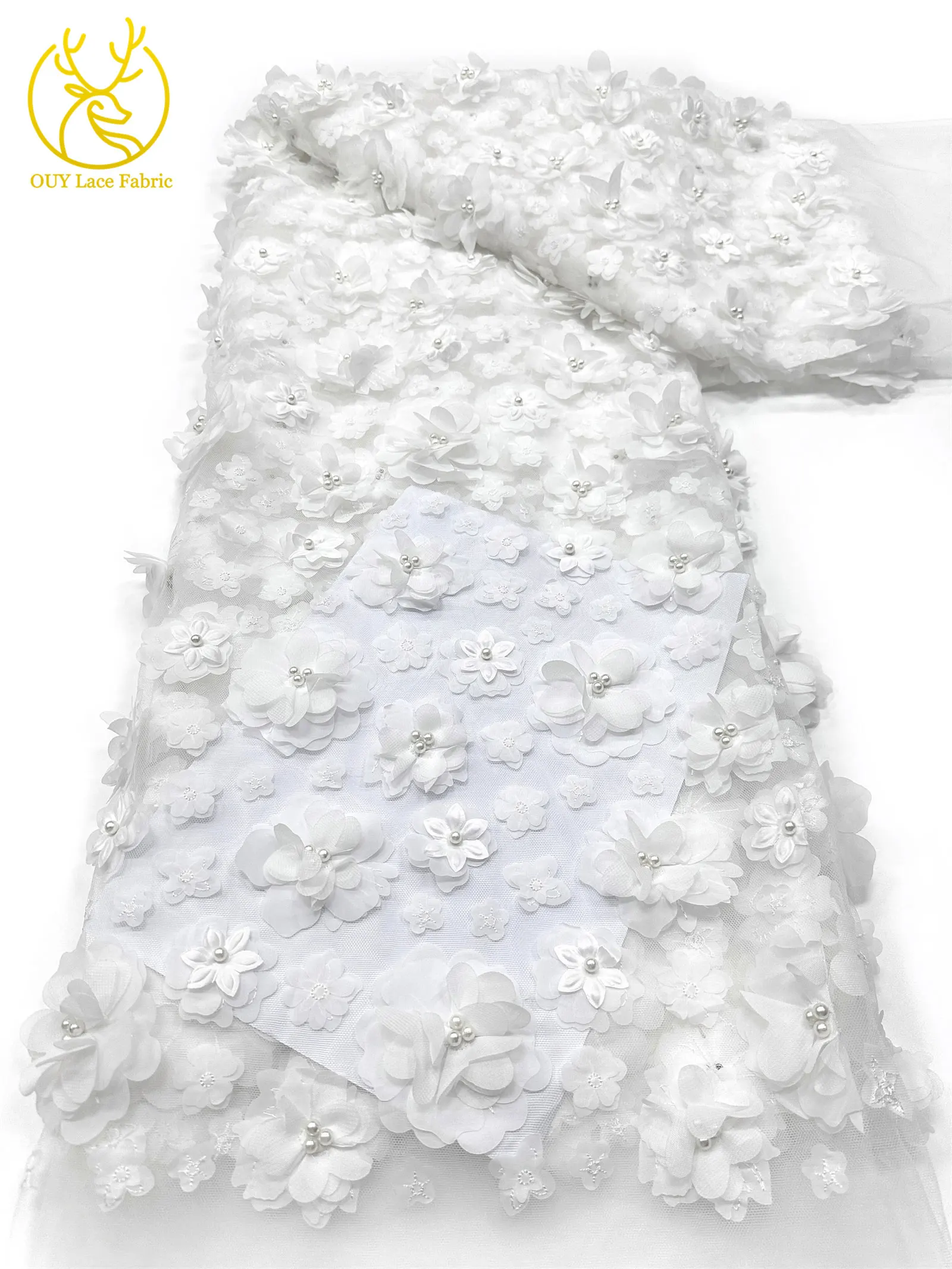 3D Französische Blumenperlen-Spitze 2026 Afrikanische Pailletten-Spitze Nigerianischer Tüll-Netzstoff für Hochzeitskleider 5 Yards – Detail 14