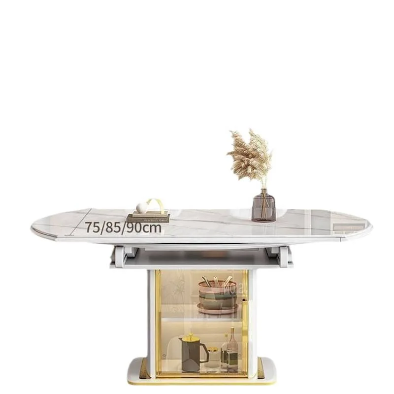 軽奢な岩板IHクッキングヒーター付きダイニングテーブルと椅子、伸縮式収納付き新ダイニングテーブル