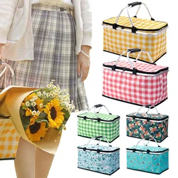 30L Camping Picnic Basket Waterproof Foil Folding Cooler Bag Keep Fresh Lunch Box Basket Food Carrier for Camping Picnic Travel