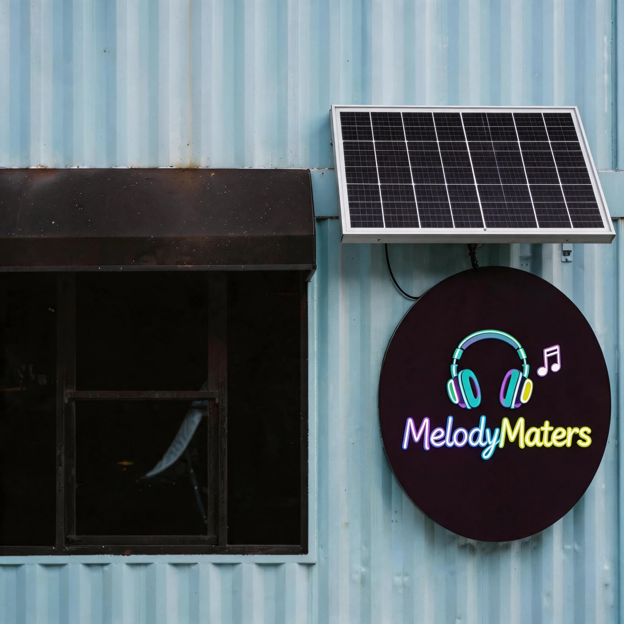 Custom Solar Powered LED Light Box, Outdoor Wall Mount Illuminated Business Sign, Round Advertising Signage for Music Store