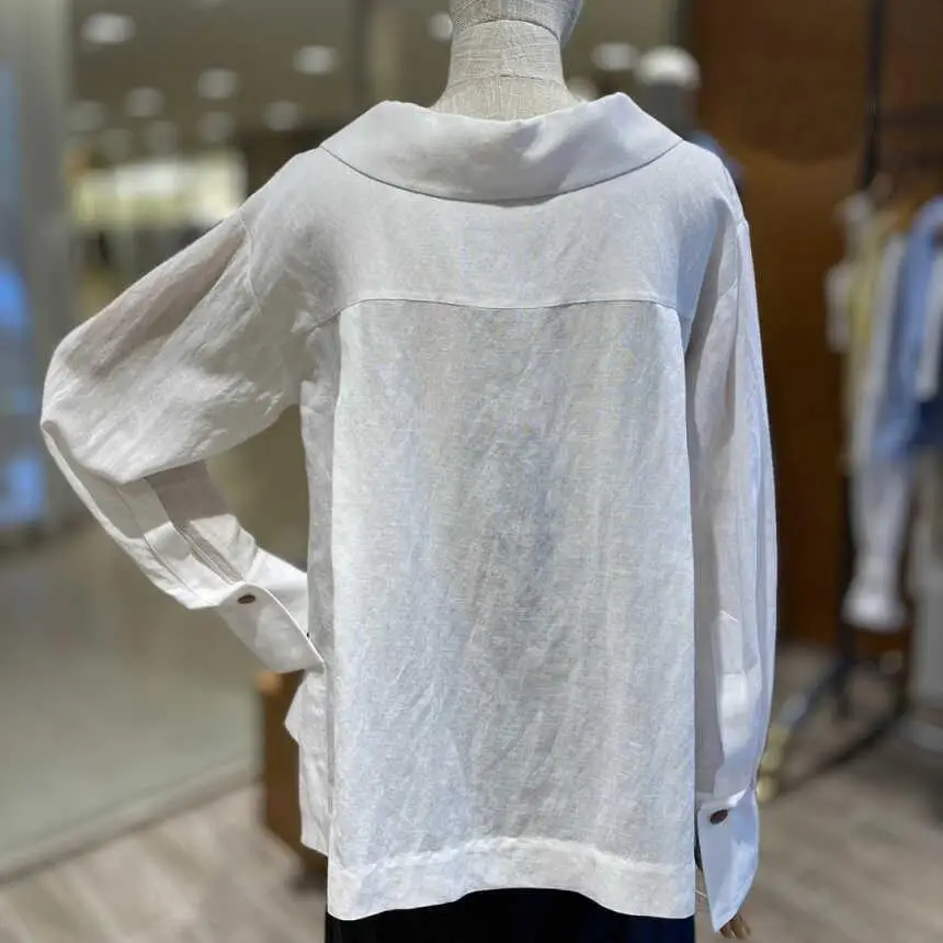 

Spring Autumn White Collar Long Sve Women's irt Loose Casual Striped Ne Premium Quali Faionable Office Wear