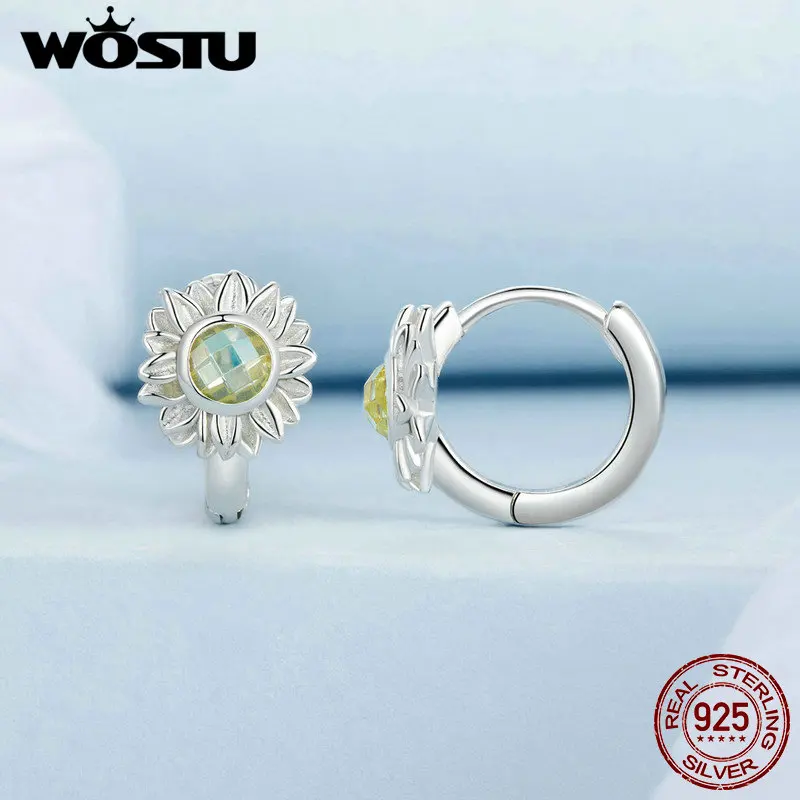 

WOSTU 925 Sterling Silver Vintage Sunflower Hoop Earrings with Glass for Women Girl Fine Jewelry Party Dating Birthday Gift