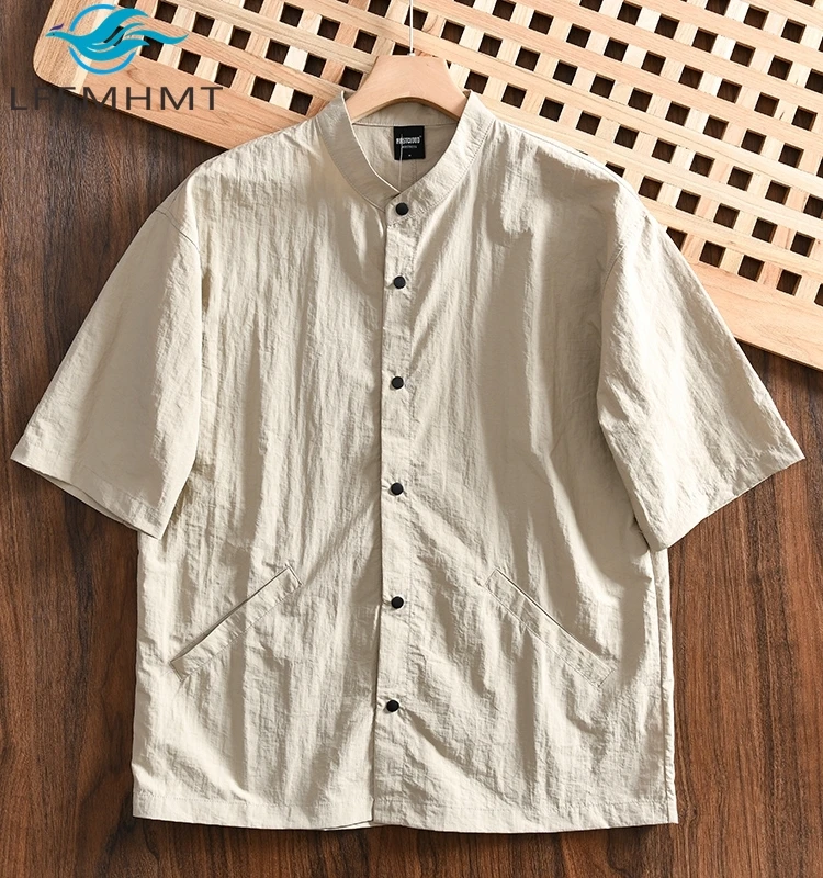 

Men's Summer Fashion Solid Color Simple Basic Thin Fastdry Shirt Good Quality Short Sleeve Stand Collar Outdoor Cozy Blouse Tops