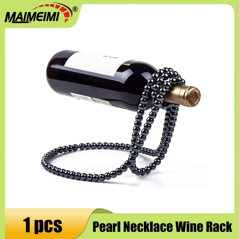 

Black Pearl Necklace Wine Suspended Rack Creative Resin Hanging Single Wine Bottle Holder Stand Desktop Decoration