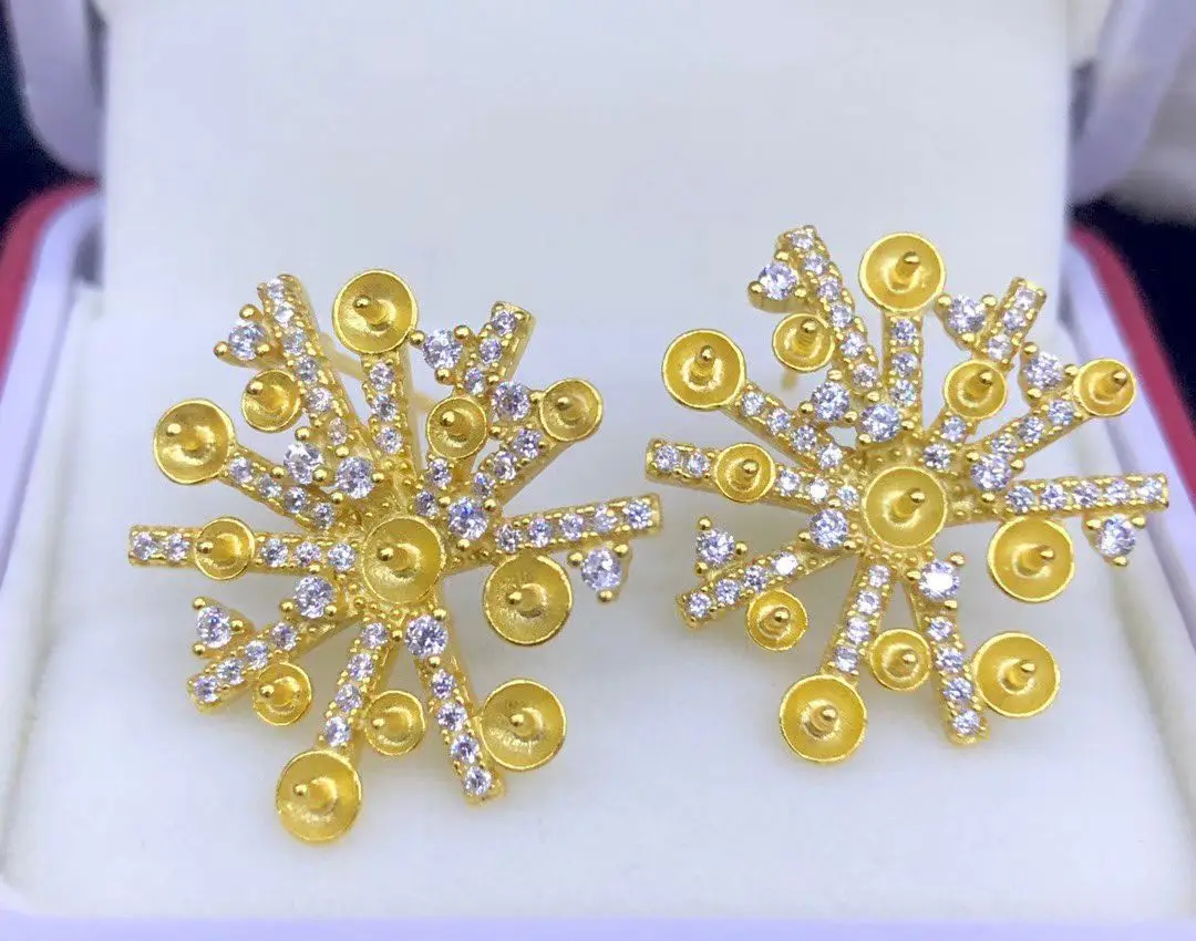Wholesale S925 Sterling Silver Earrings Mount Findings Settings Base Mounting Parts Accessory for 3-4mm Pearls 5 pairs/lot