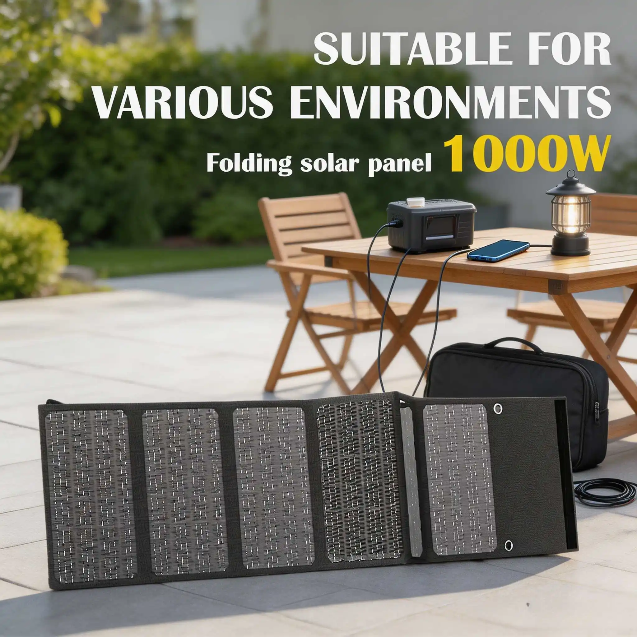 1000W Portable Solar Charger, 6-Fold Panel with USB 5V and DC Output – Keep Your Phones, Laptops, and Power Stations Charged