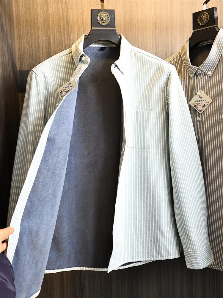 

Мужская полосатая длинная ткань из чистого хлопка с воротником-стойкой, теплый воротник-стойка, модный городской костюм, осень-зима irt