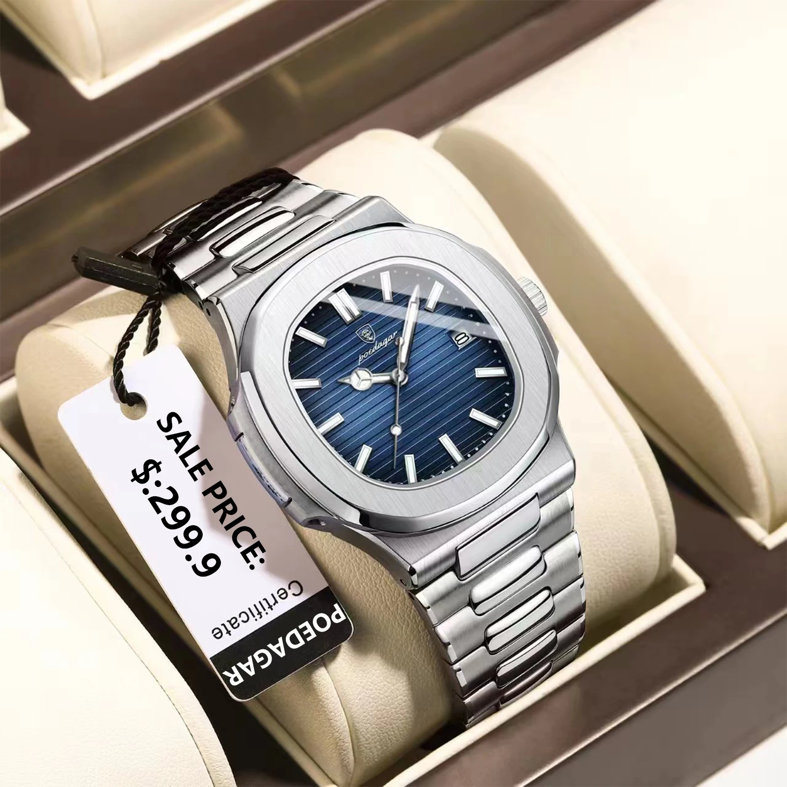 

1pc Luxury Brand Men's Quartz Watch Stainless Steel Waterproof Luminous Date Business Square Wristwatch Reloj Hombre