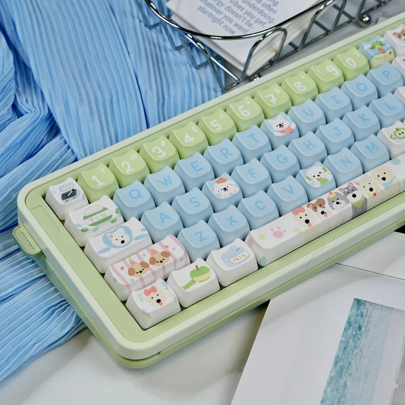 

Cute Dog Park Keycaps Puppy Ears Shape PBT MAO Profile Blue&White Dye-Sub with Numpad for 60% 75% 100% Mechanical Keyboard
