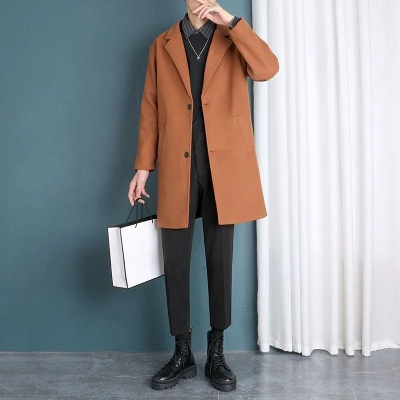 Gabardina de lana versátil inspirada en Hong Kong, abrigo largo para hombres con transición estacional de ajuste relajado ​