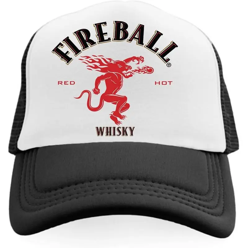 Fireball Whisky The Dragon Logo Tastes Like Heaven Burns Like Hell Vintage Trucker Hat Retro Snapback Cap Vintage