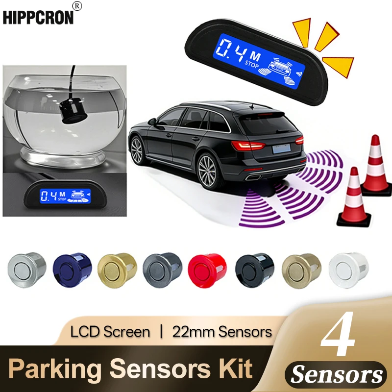 Hippcron Car Parking Sensors Parking Kit LED Display 22mm 4 Sensors Backlight Reverse Backup Radar Monitoring System 8 Colors
