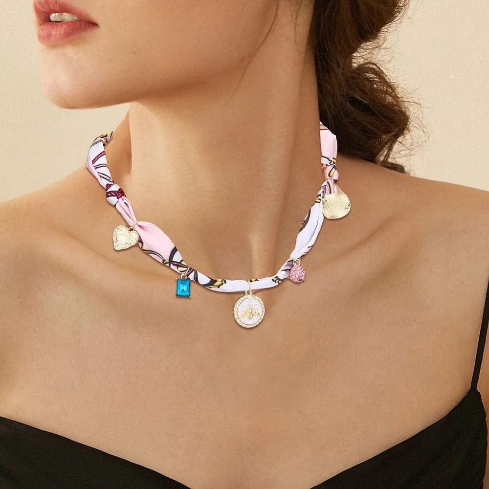Bees Alloy Enamel Resin Glass Plastic Pearl Rhinestone Tassel Scarf Choker Necklaces Golden Pink 28.35 inch(72cm) view 5