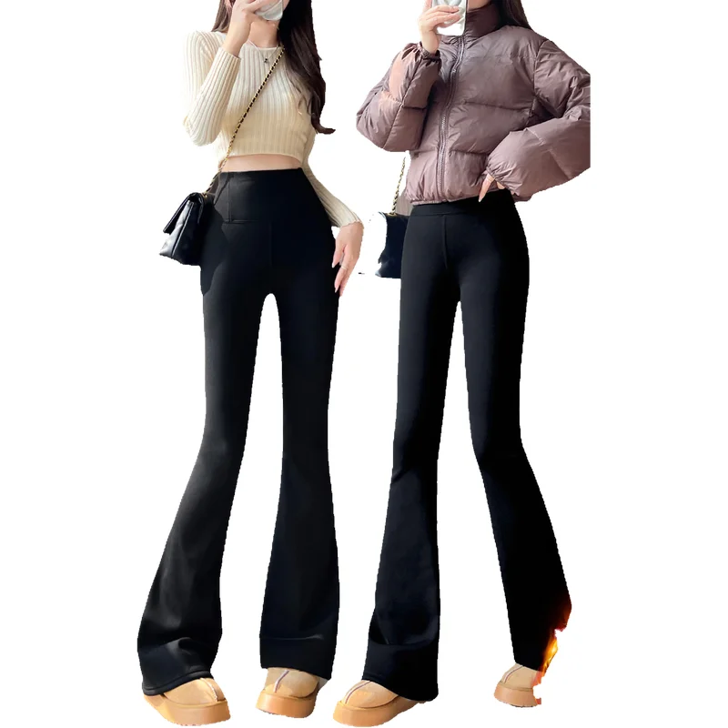 Bla Fce 裏地付きフレアヨガパンツ Thiened 冬用アウターウェア スリミングマイクロフレアベースレイヤーパンツ ロングレギンス