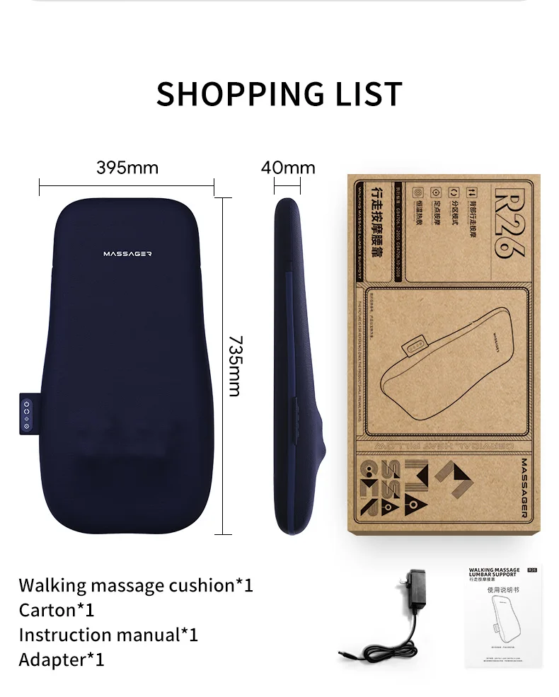 Jinkairui Back Massager Walk Up and Down Massage Cushion with Kneading Heat Neck Shoulder Full Body Massage Machine Spot Massage