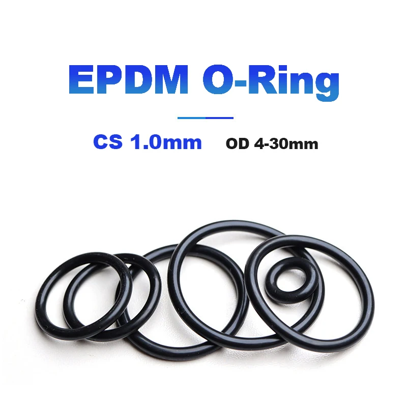 10-500Pcs CS 1.0mm EPDM Rubber O-Ring OD 4-30mm ID 2-28mm Gasket Resist Acid/Alkali/Aging/Ozone/Insulation Sealing Accessories
