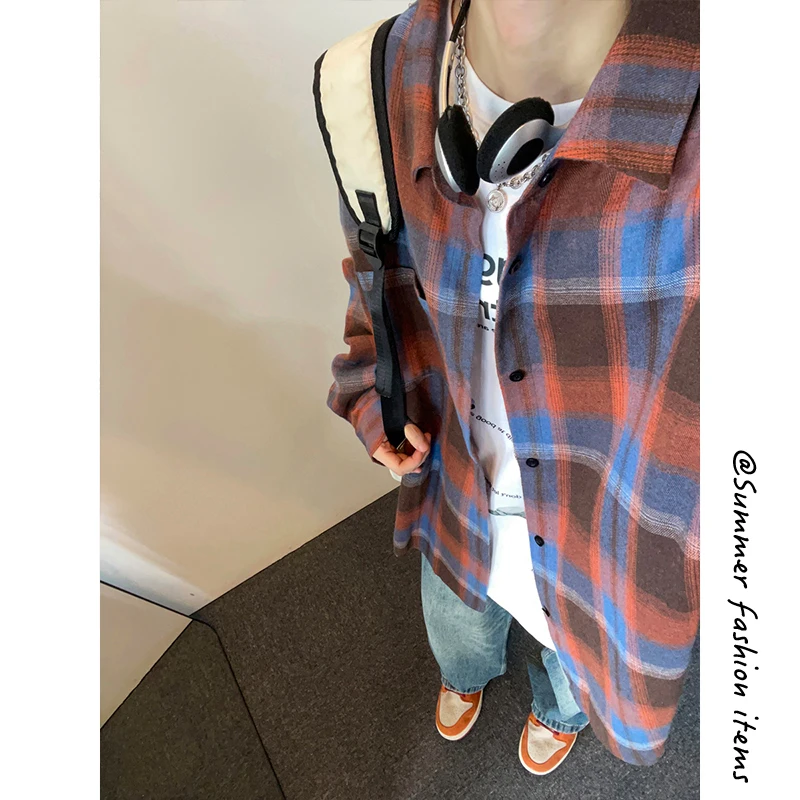Korean Vintage Plaid Shirts Men Clothing 2026 Autumn New Long Sleeve Men's Casual Shirt Plus Size 5XL-M Loose Man Clothes Sale