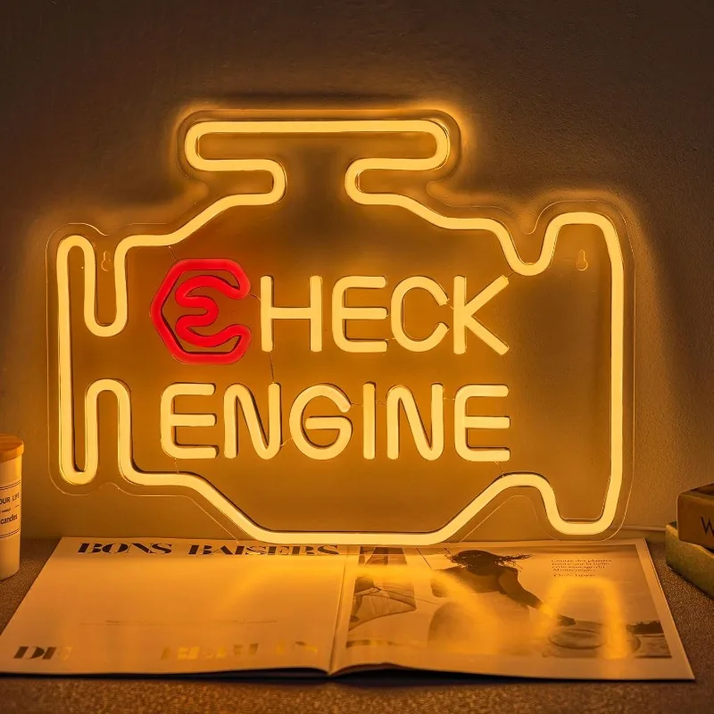 XM Check Engine Neon Garage LED Neon, Dimmable, USB-powered, Mens Wall Art Gifts, Mens Cave Garage Room Automatic Repair Shop