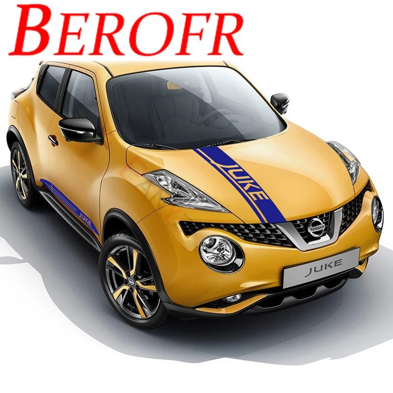 3PCS/lot Racing Styling Car Body Engine Cover Sticker For Nissan Juke Auto Door Side Skirt Vinyl Decal Hood Bonnet Sport Stripes