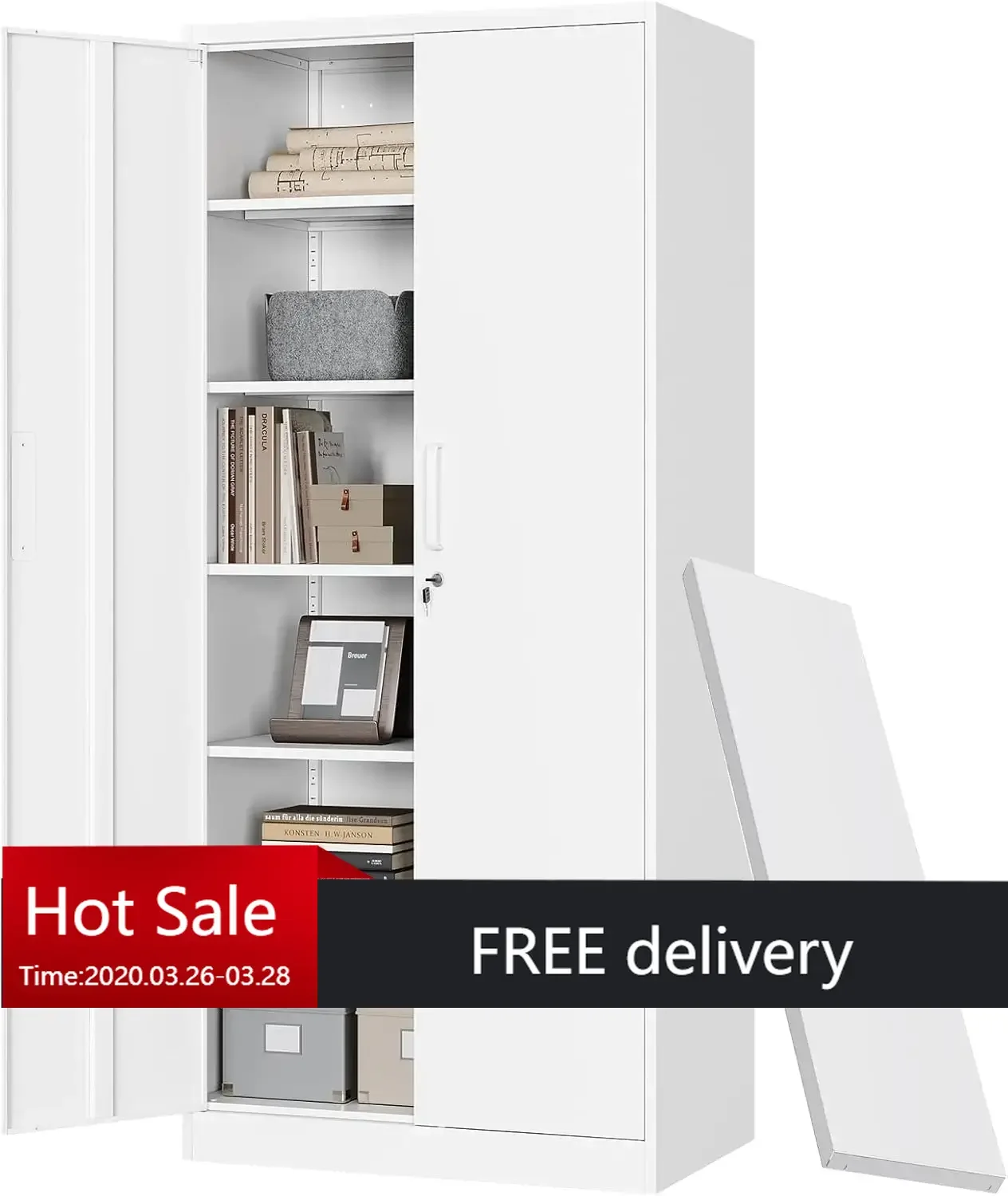 Metal Storage Cabinet with Lock Door Adjustable Shelf,72