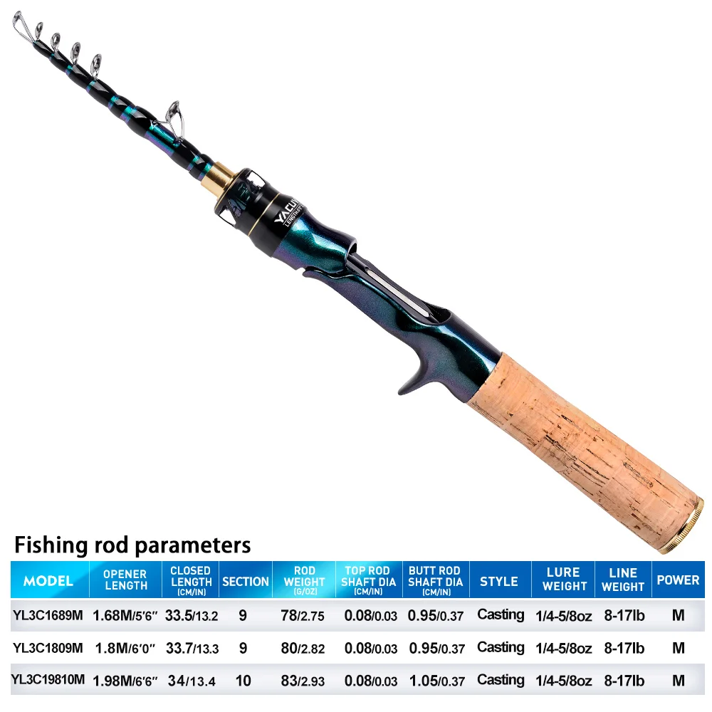 PROBEROS Telescopic Lure Rod 1.68/1.8/1.98M Carbon Spinning Rod Baitcasting Fishing Pole Casting Fishing Tackle