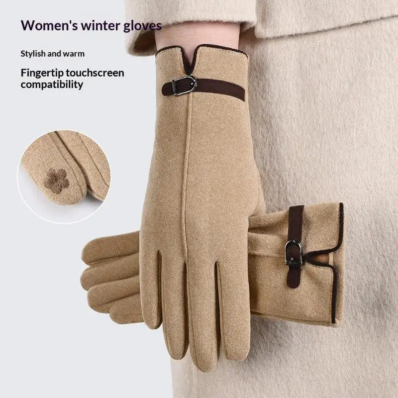 Fashion Elegant Retro Women Winter Thick Gloves Cycling Drive Keep Warm Touch Screen Windproof Soft Comfortable