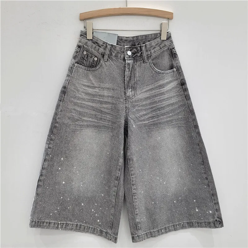 ANJY, novedad de verano, pantalones vaqueros elegantes para mujer, pantalones cortos con tachuelas de diamantes, pantalones vaqueros desgastados rectos, pantalones cortos elegantes de calle alta A10005