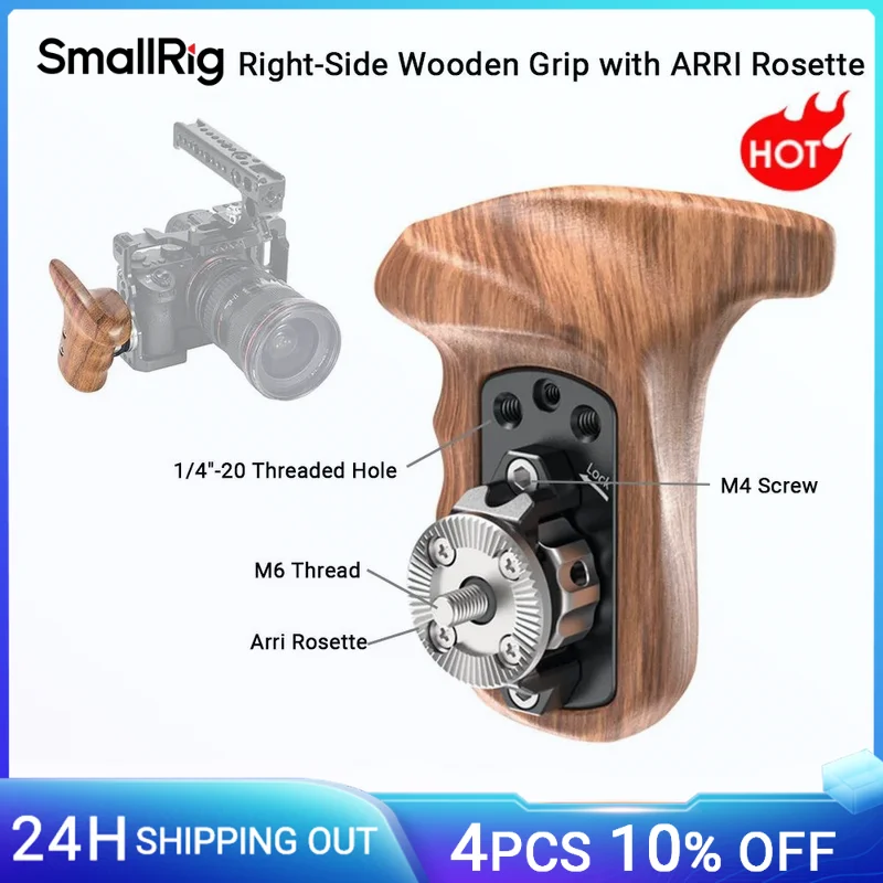 SmallRig For Sony a7II/a7RII/a7SII Camera Cage Right Side Wooden Handle with ARRI Rosette for Shoulder Mount Support Rig - 1941