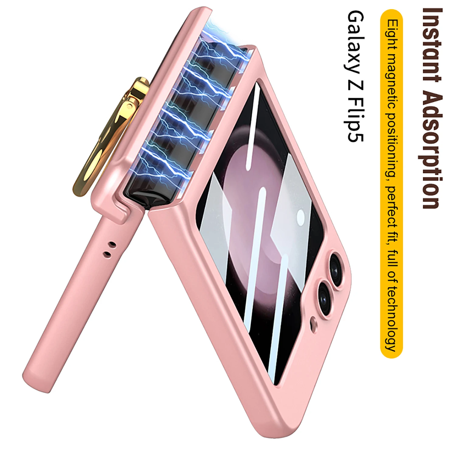 For Samsung Galaxy Z Flip 5 Case Skin Friendly Matte Ring Bracket Shell Membrane Integrated Magnetic Folding All-Inclusive Cover