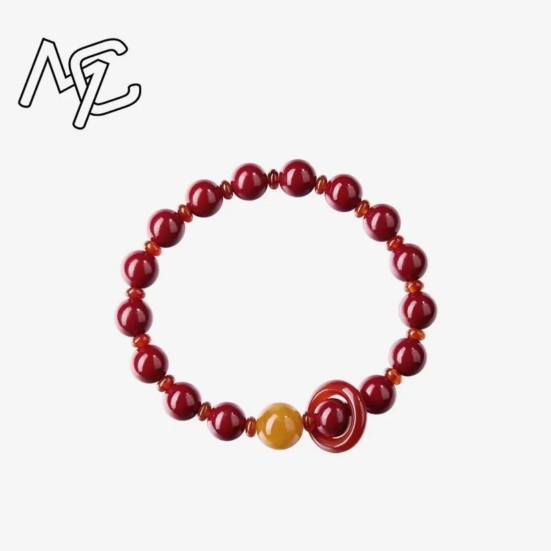 Customized Natural Red Cinnabar Spacer Beads Bracelet Jade Round Hand Weaving Jewellery Fashion Man Woman Luck Amulet New Charm view 4