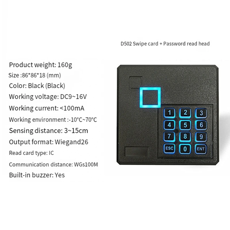 Lector de control de acceso RFID Lector de tarjetas de control de acceso con contraseña Uso de salida Wiegand 26/34 con máquina de control de acceso