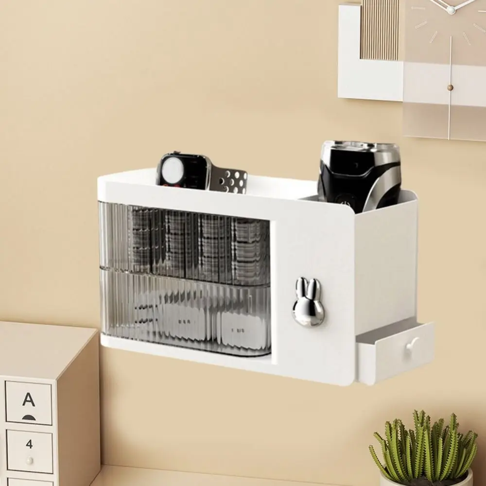

Wall-Mounted Data Cable Storage Box Rotatable Dustproof Cosmetic Storage Box Large Capacity with Compartments Desktop Shelves