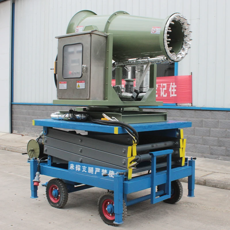 Equipamento automático de remoção de poeira em spray, canhão de neblina, areia e cascalho para reduzir o uso da poeira com plataforma de elevação