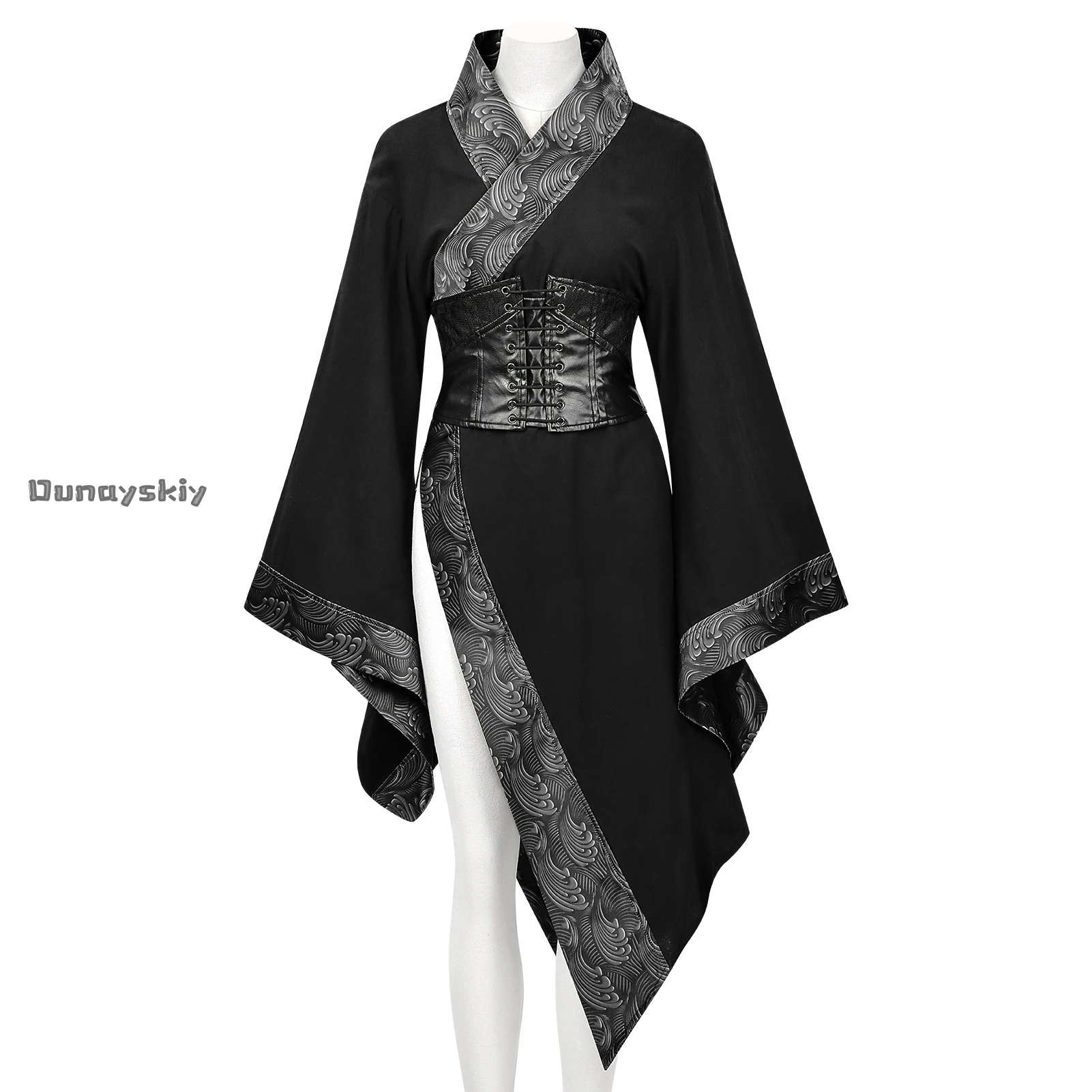 

Anna zh On@Dark gothic fusion chinese style top with embroidered dragon motifs and asymmetrical hem cosplay outfit for stage