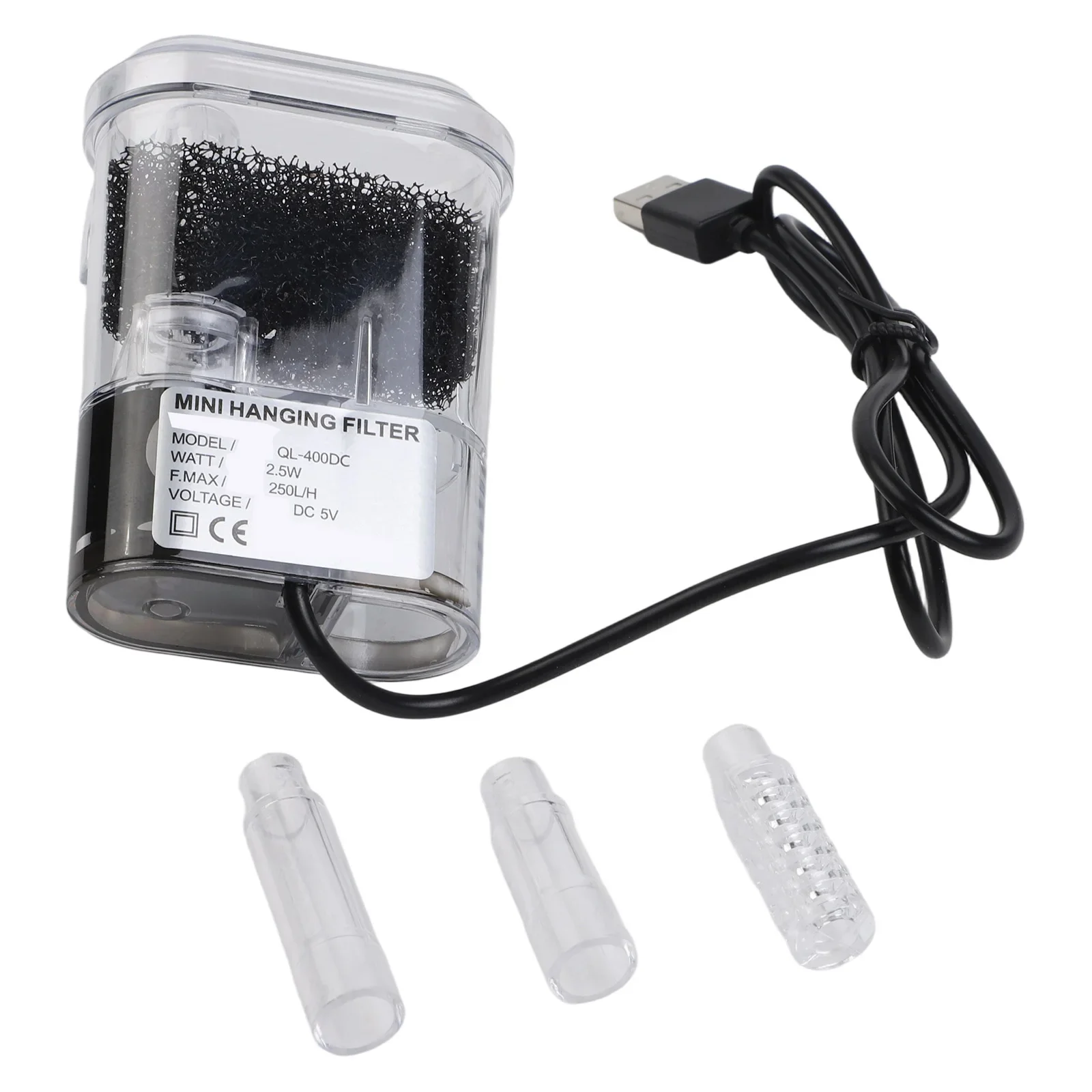 Adjustable Flow Fish Tank Filter Home Decoration 250L H Flow Rate DC 5V Voltage Easy To Install Fully Transparent Design