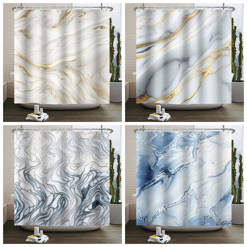 

Marbling 3D Printing Shower Curtains for Bathroom Marble Golden Veins Bath Curtains Waterproof Polyster Bathing Cover with Hooks