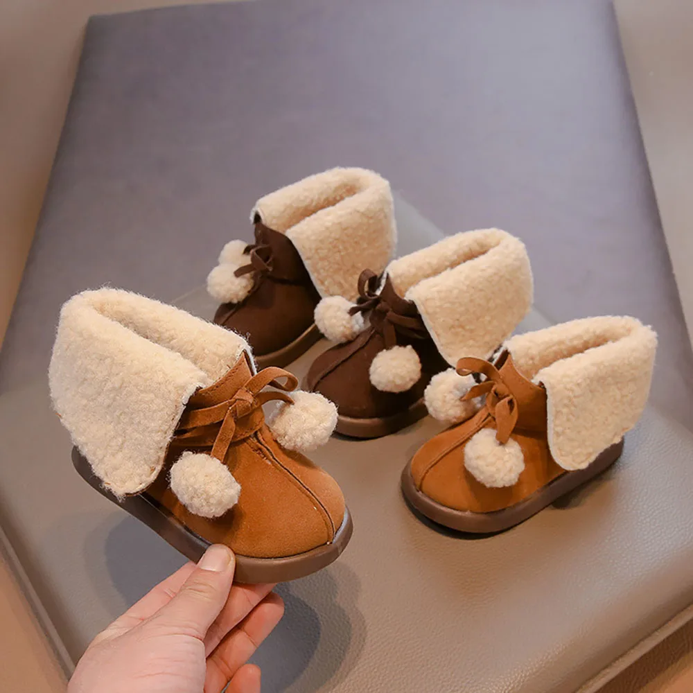 Faux Fur Winter Boots For Girls Trend Fashion Warm Cotton Shoes For Kids Korean Style Little Girl's Plush Boots Princess Boots