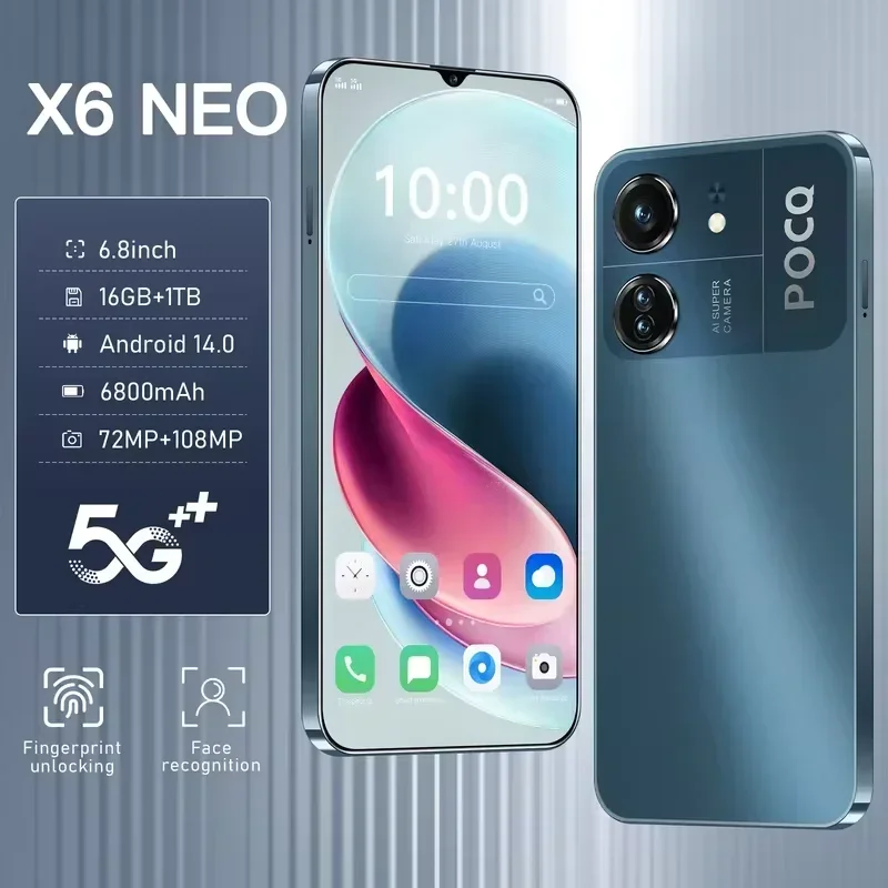 Global version: New X6 NEO smart original phone, 6.8-inch full screen, 16TB+1TB, 8000mAh phone, 72MP+108MP camera, 4G/5G phone