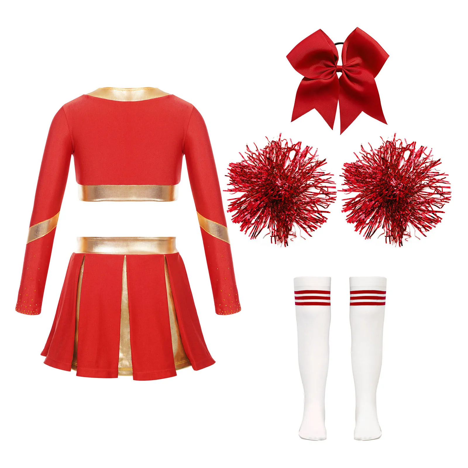 Girls Cheerleader Costume Dance Sets Halloween Cheerleading Dress with Pom Poms Bow Hair Clip Socks Halloween Party Dress Up