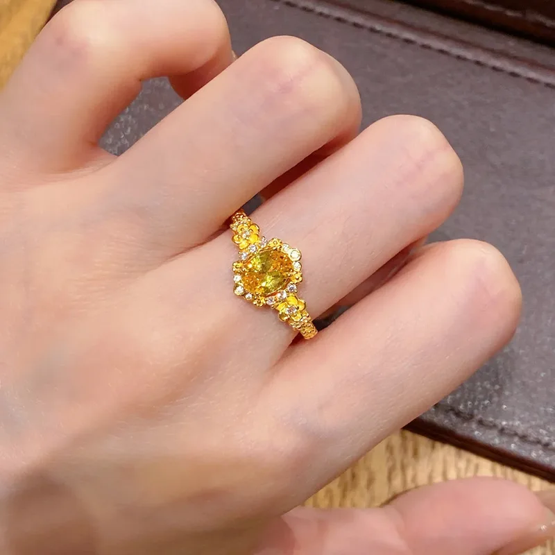 

Cynlo Jewelry Luxury 24K 9999 Pure Gold real gold Diamond Pigeon Egg Ring Adjustable Women's Ring