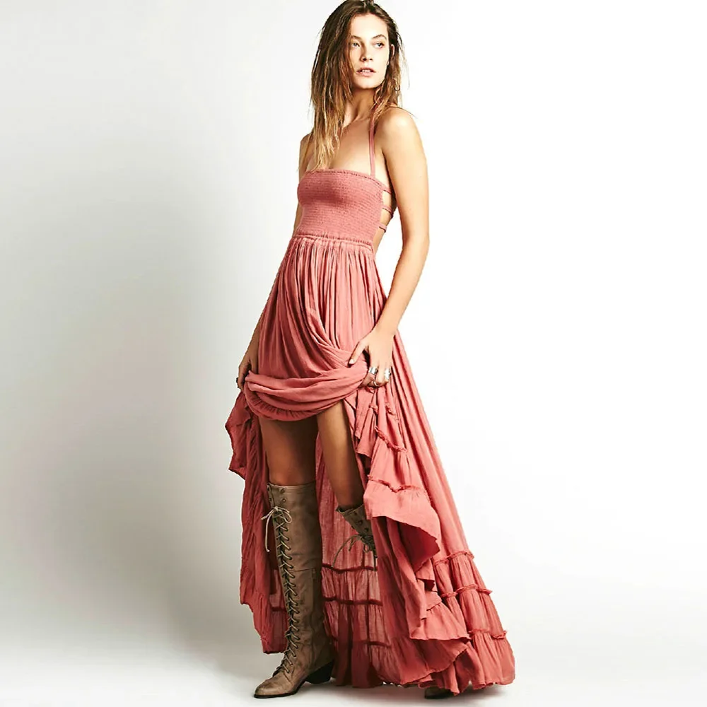 Enthic Sexy Backless Maxi Dress Women Summer Irregular Ruffles Long Dresses Female Boho Beach Bohemian Hippie Vestidos Mujer