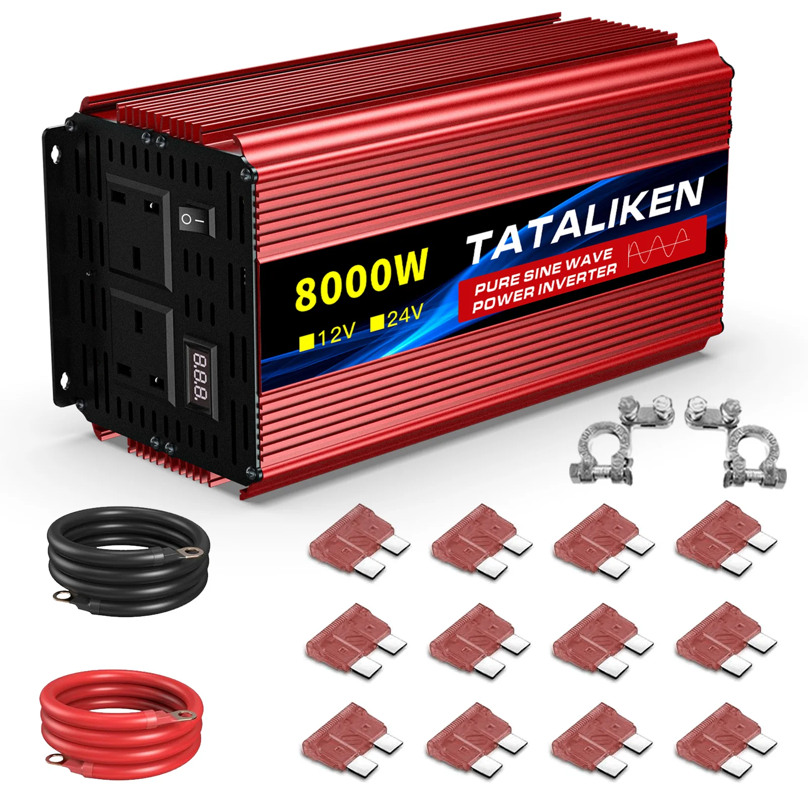 Pure Sine Wave Power Inverter 4000W 6000W, DC 12V to AC 240V 50Hz with UK 3-Pin Socket, Digital Display for RV Truck Solar image 3