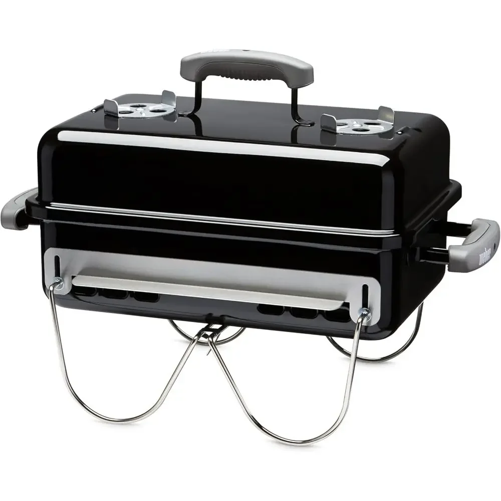 Portable BBQ Grill for Camping and Outdoor Cooking with Adjustable Airflow and 2-Piece Grate