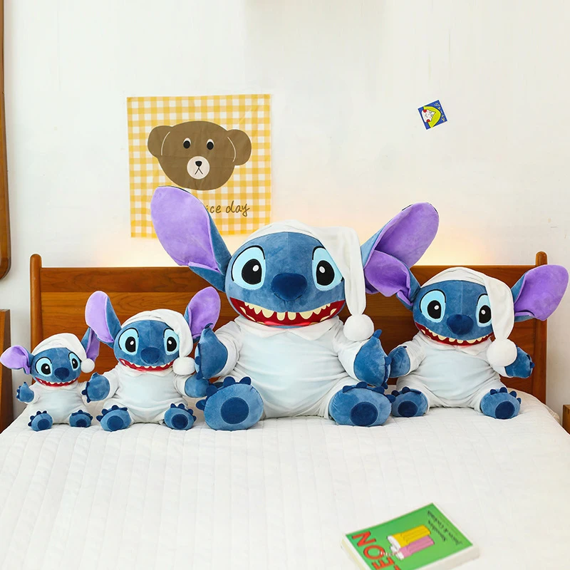 

Kawaii Disney Plush Toy Stitch in Pajamas Cartoon Stuffed Doll Sleepy Hat Plushie Pillow Gift for Kids Birthday